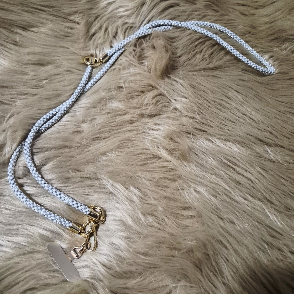 Crystal And White With Gold - Lanyard | Cross Body Cell Phone Holder